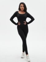 Long-Sleeve Full-Length Jumpsuit - Seamless Tummy Control Unitard