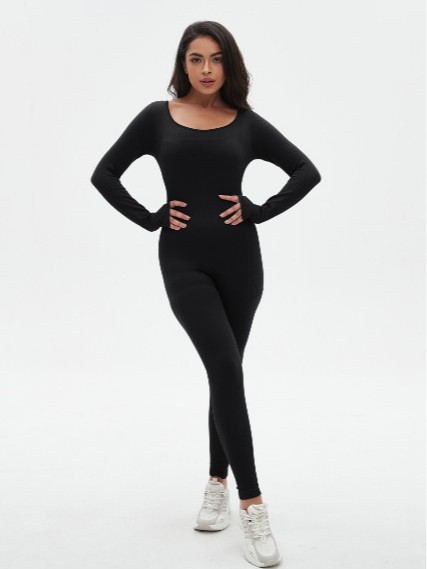 Long-Sleeve Full-Length Jumpsuit - Seamless Tummy Control Unitard