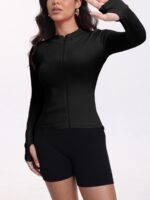Ribbed Zip-Up Long-Sleeve Jacket - Slim Fit Running & Yoga Layer - Image 2