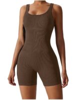 Ribbed Short Romper - Sleeveless Tank Biker Unitard - Image 2