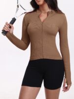 Ribbed Zip-Up Long-Sleeve Jacket - Slim Fit Running & Yoga Layer - Image 4